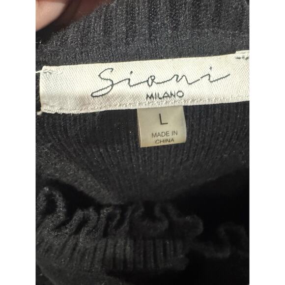 $125 Women’s Large Sioni Milano Black Sheer Tassel Fringe Long Sleeve Sweater - Picture 3 of 3